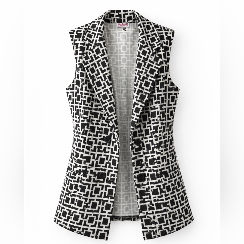 Fashion Black & White Geometric Sleeveless Blazer Vest